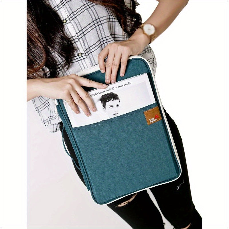 Dark Blue Travel Document Organizer - A4 Zipper Portfolio with Multiple Compartments, Durable Fabric & Ergonomic Handle for Business Travel, Office, School - Compact Portable File Holder, School Supply Storage, Smooth Texture Finish