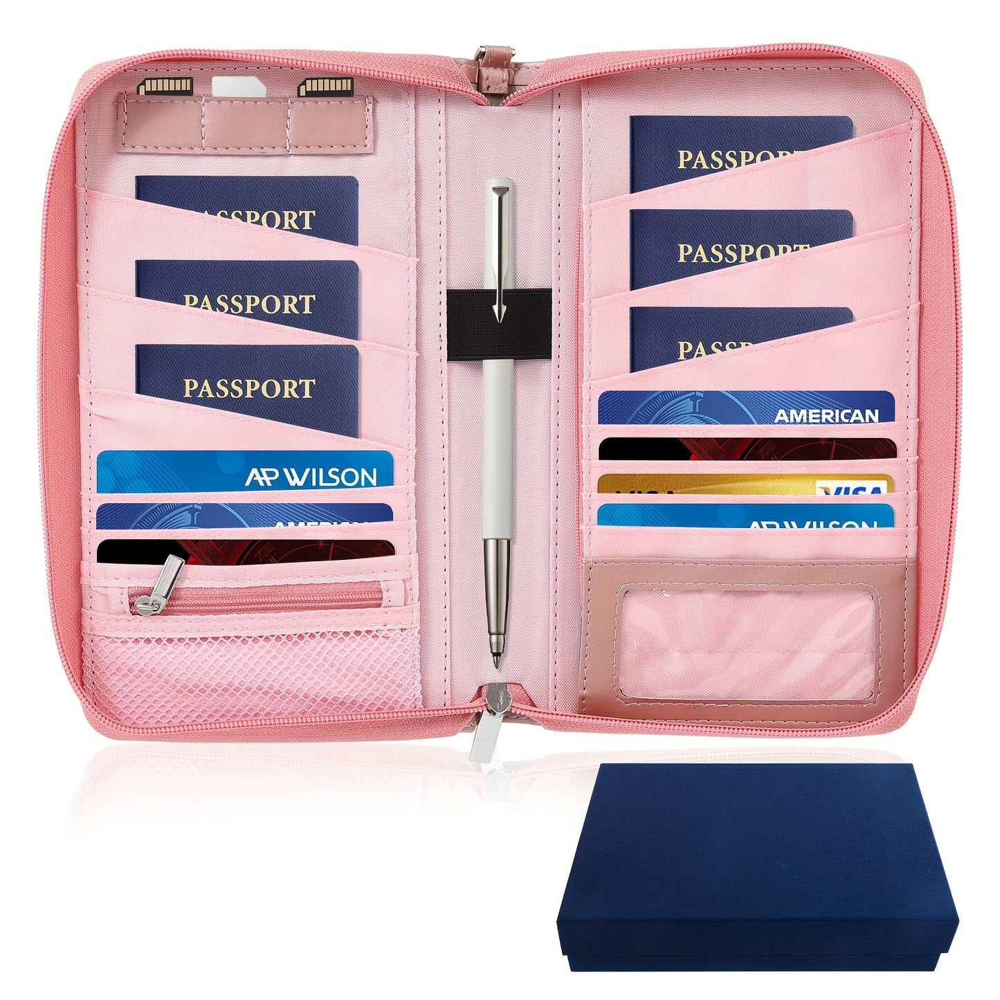 KISSKI RFID Blocking Waterproof Faux Leather Passport Holder for Family - Large Capacity Travel Document Organizer with Multiple Compartments, Credit Card Slots & Pen Holder, Lightweight Pink Travel Wallet