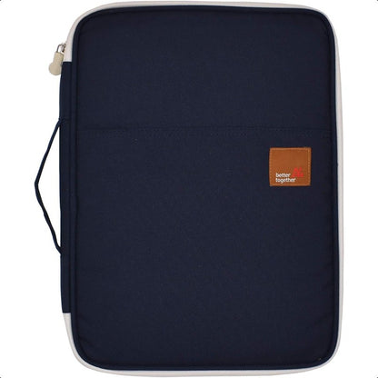 Dark Blue Travel Document Organizer - A4 Zipper Portfolio with Multiple Compartments, Durable Fabric & Ergonomic Handle for Business Travel, Office, School - Compact Portable File Holder, School Supply Storage, Smooth Texture Finish