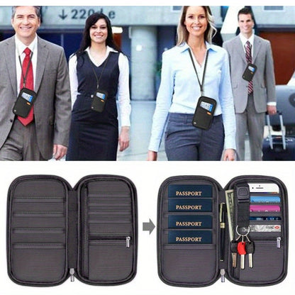 RFID Blocking Waterproof Passport Wallet Holder – Black Travel Document Organizer with Multiple Compartments, Credit Card Clutch Bag for Men and Women, Secure Travel Accessory | Sleek Wallet | Durable Zipper Closure