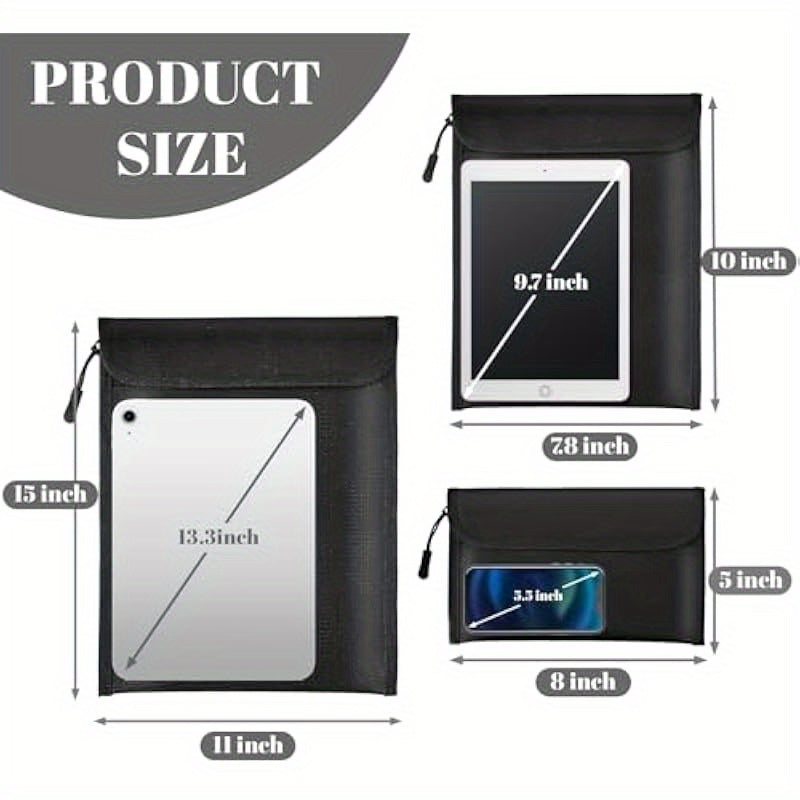 Fireproof Waterproof Document Bag 2000 3 Pack Fireproof Bags for Cash Documents with Locking Zipper Waterproof Money Bag Passport Holder Important Document Organizer Pouch Black