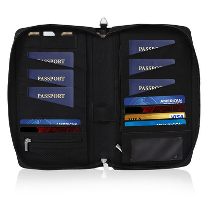 KISSKI RFID Blocking Waterproof Faux Leather Passport Holder for Family - Large Capacity Travel Document Organizer with Multiple Compartments, Credit Card Slots & Pen Holder, Lightweight Pink Travel Wallet