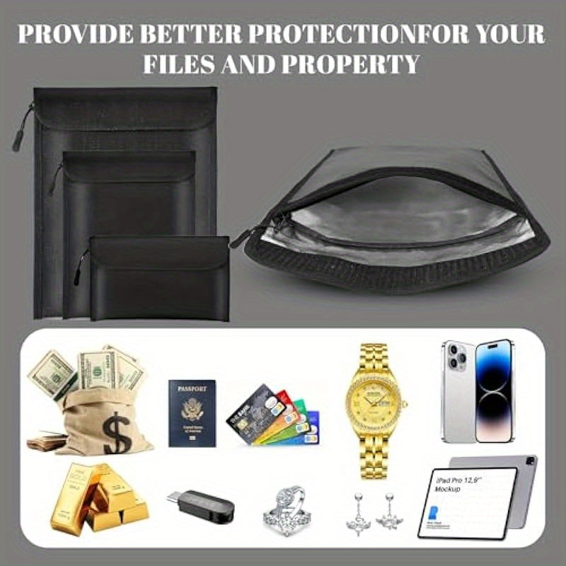 Fireproof Waterproof Document Bag 2000 3 Pack Fireproof Bags for Cash Documents with Locking Zipper Waterproof Money Bag Passport Holder Important Document Organizer Pouch Black