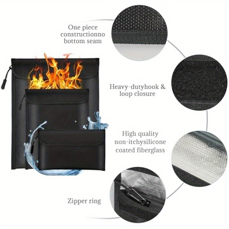 Fireproof Waterproof Document Bag 2000 3 Pack Fireproof Bags for Cash Documents with Locking Zipper Waterproof Money Bag Passport Holder Important Document Organizer Pouch Black