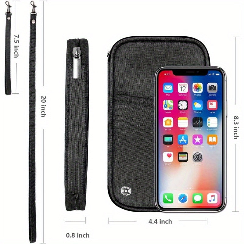 RFID Blocking Waterproof Passport Wallet Holder – Black Travel Document Organizer with Multiple Compartments, Credit Card Clutch Bag for Men and Women, Secure Travel Accessory | Sleek Wallet | Durable Zipper Closure