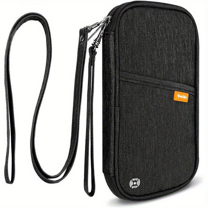 RFID Blocking Waterproof Passport Wallet Holder – Black Travel Document Organizer with Multiple Compartments, Credit Card Clutch Bag for Men and Women, Secure Travel Accessory | Sleek Wallet | Durable Zipper Closure