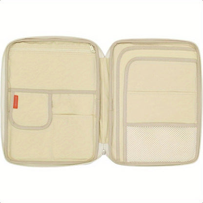 Dark Blue Travel Document Organizer - A4 Zipper Portfolio with Multiple Compartments, Durable Fabric & Ergonomic Handle for Business Travel, Office, School - Compact Portable File Holder, School Supply Storage, Smooth Texture Finish